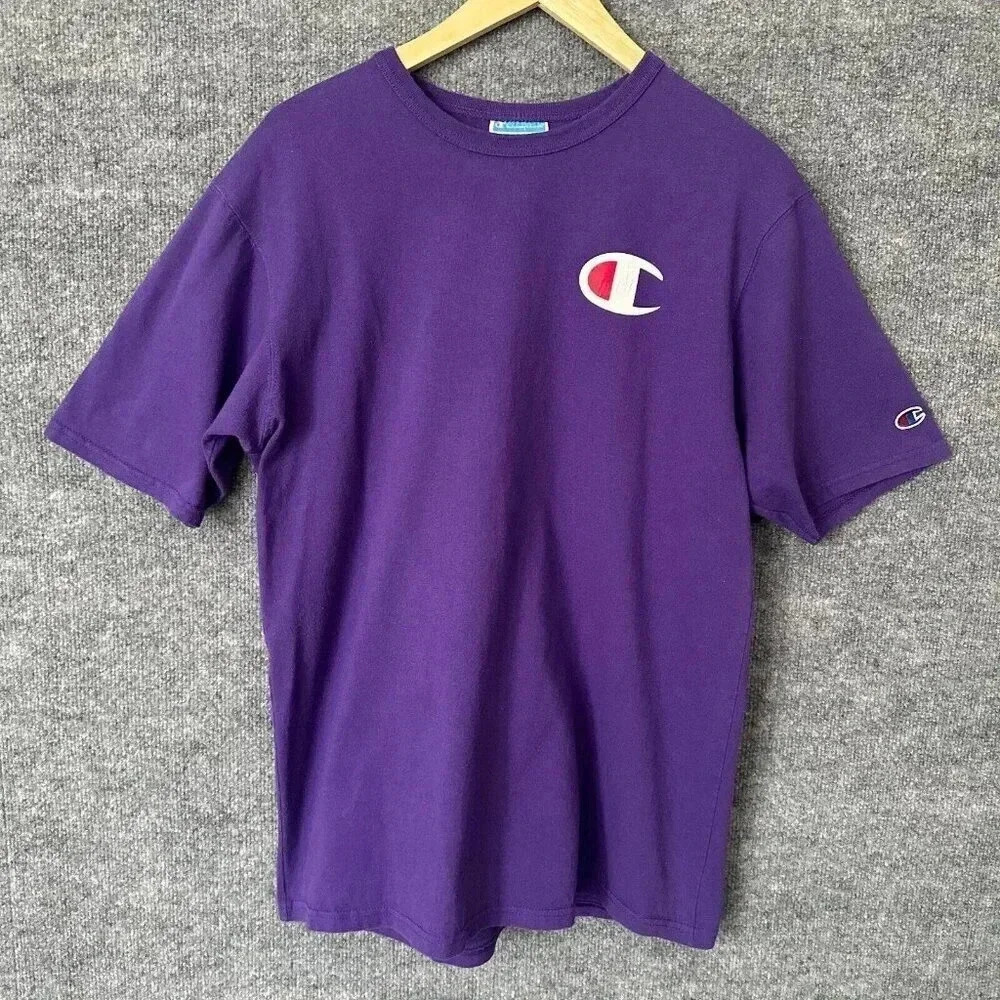 Champion Shirt Mens M / L Purple Unisex Chest Logo Faded Casual Short Sleeve Tee